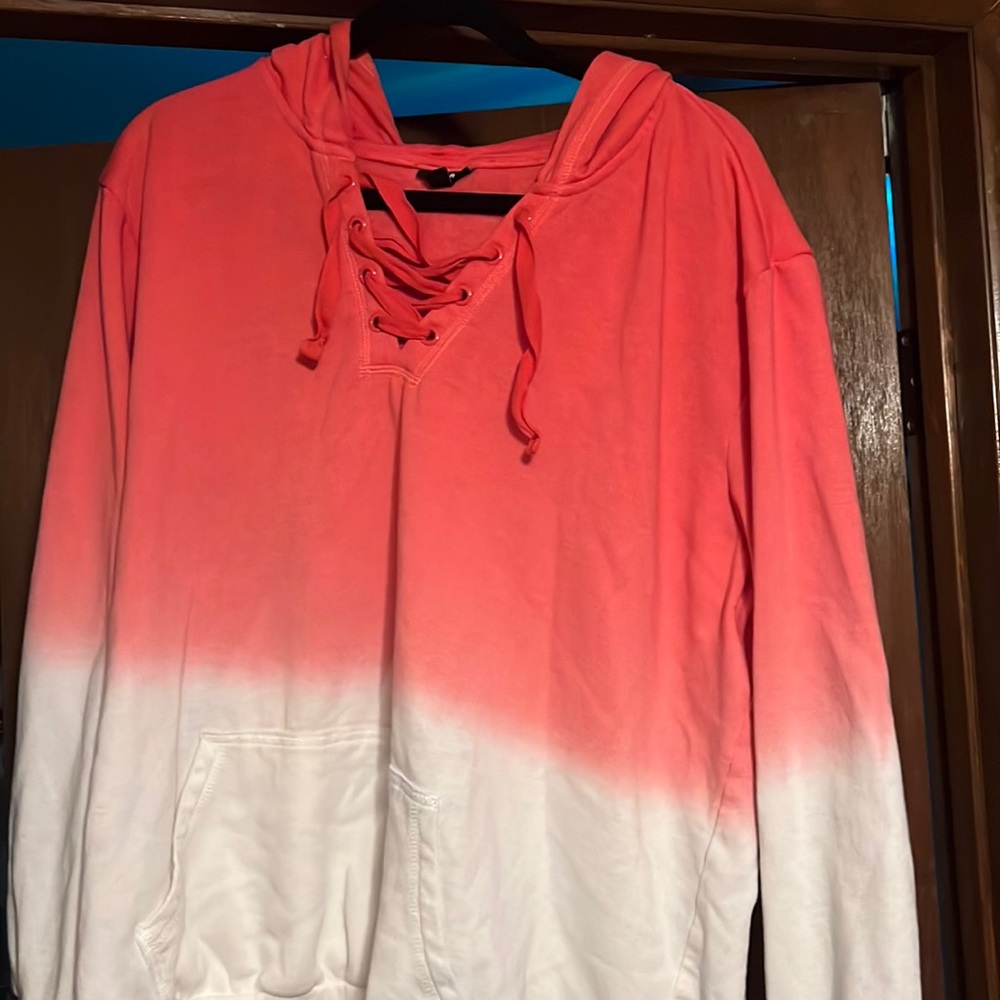 Lace up hoodie soft fleece dip dyed